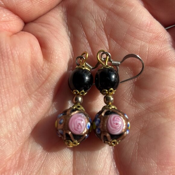Vintage Handmade Art Glass Bead Earrings - Picture 2 of 7